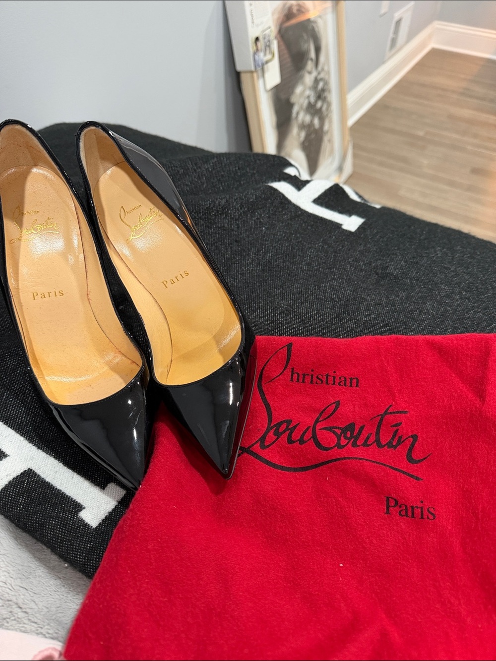 Christian Louboutin Black Patent Pointed Pumps